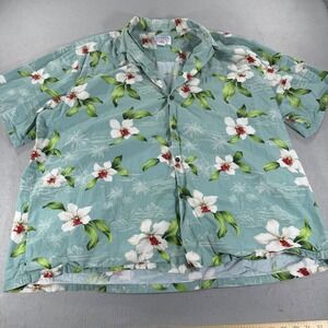 Made in Hawaii Hawaiian Shirt 2XL Green Orchid Floral Cotton Aloha Mens
